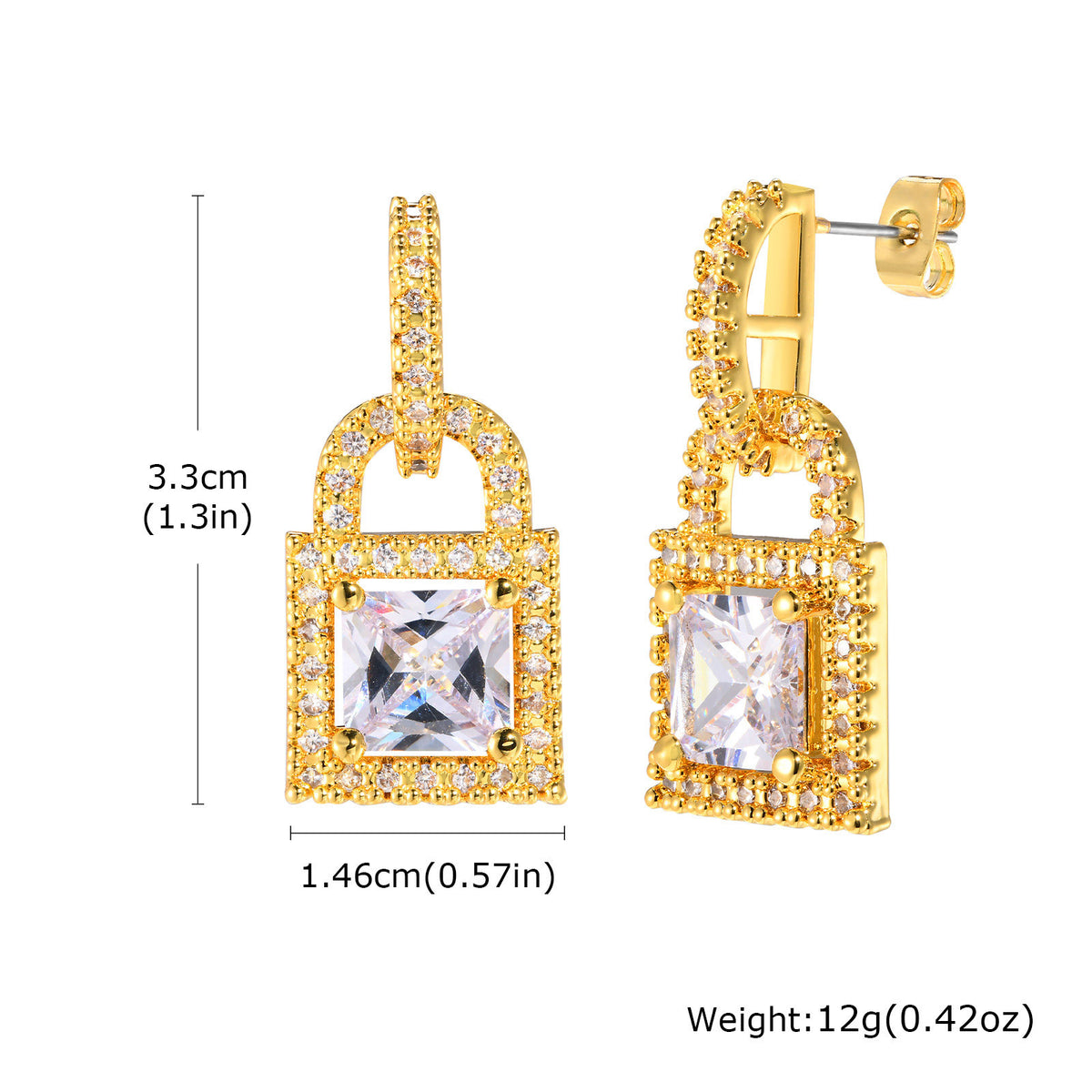 Gold-Tone Crystal Padlock Drop Earrings