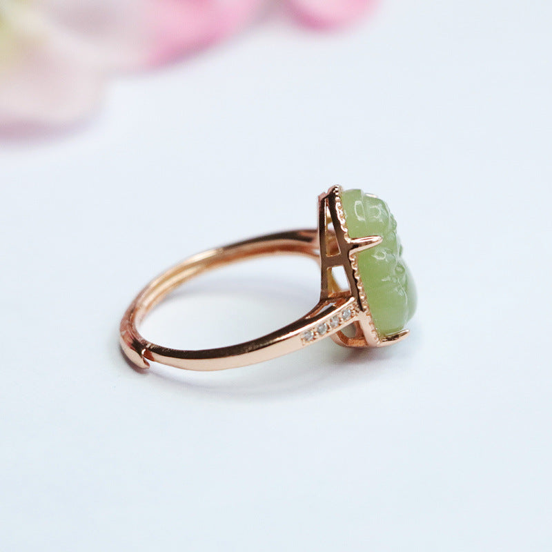 925 Sterling Silver Hetian Jade Buddha Ring