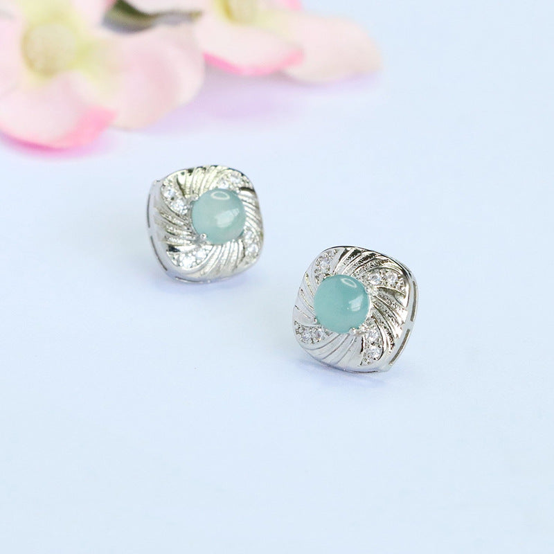 Blue-Water Jadeite Ripple Stud Earrings