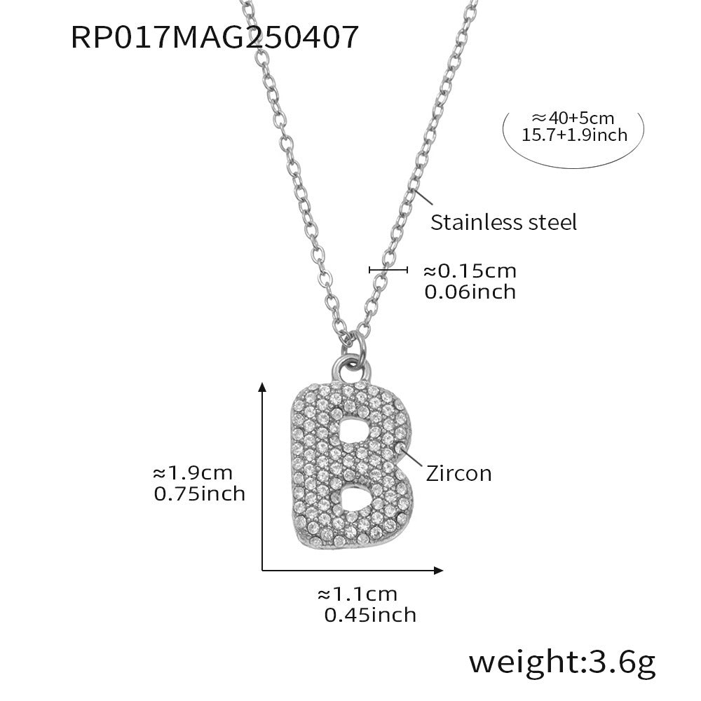 Planderful 26 Letter Zircon Necklace Gold Plated Hip Hop