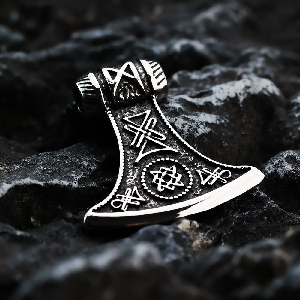 Nordic Retro Stainless Steel Double-Sided Viking Axe Pendant for Men