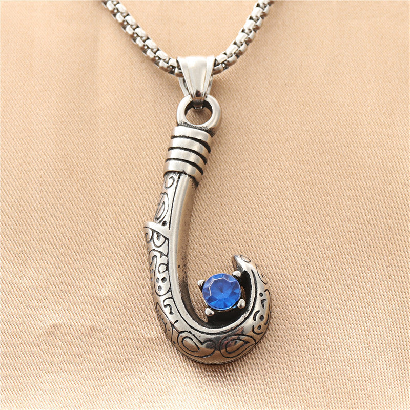 Personalized Titanium Steel Fish Hook Pendant Necklace for Men - Retro Punk Style by Planderful