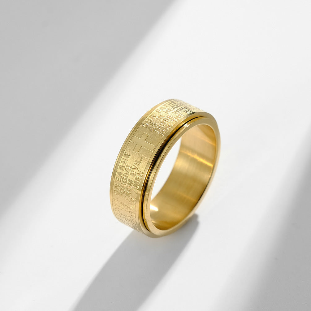 Planderful Rotatable Cross Stainless Steel Ring With Dynamic Decompression For Unisex Everyday Wear