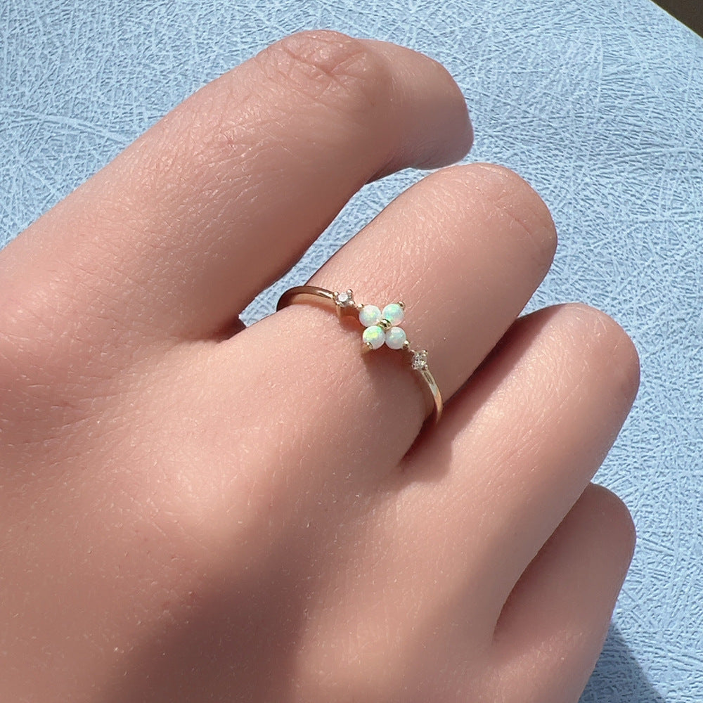 European and American Cross-border S925 Sterling Silver Opal Flower Ring