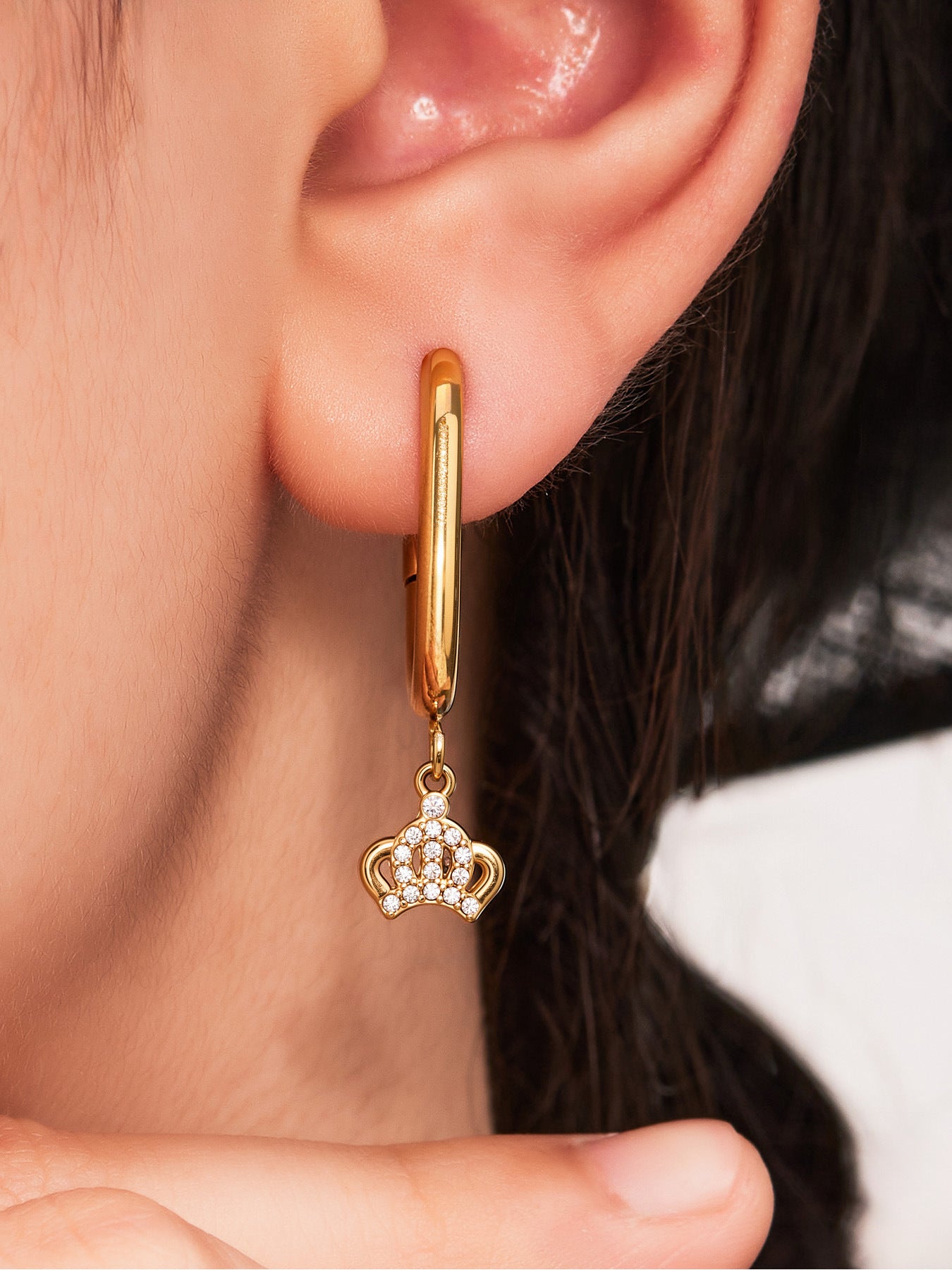 Planderful Crown Zircon Earrings Gold Plated For Women