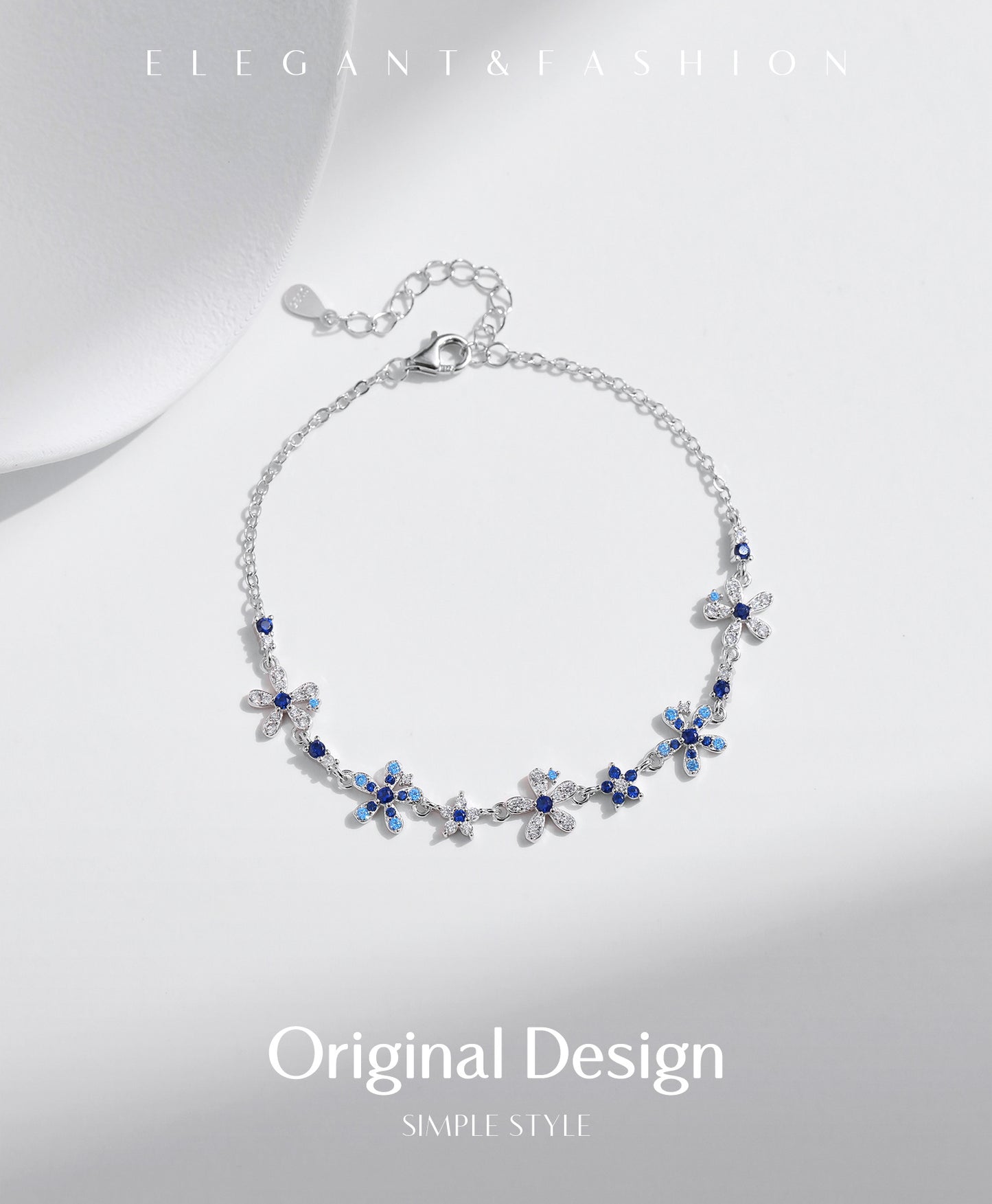 Planderful Everyday Genie Bracelet – Exquisite Blue Flower Design with Zircon Accents