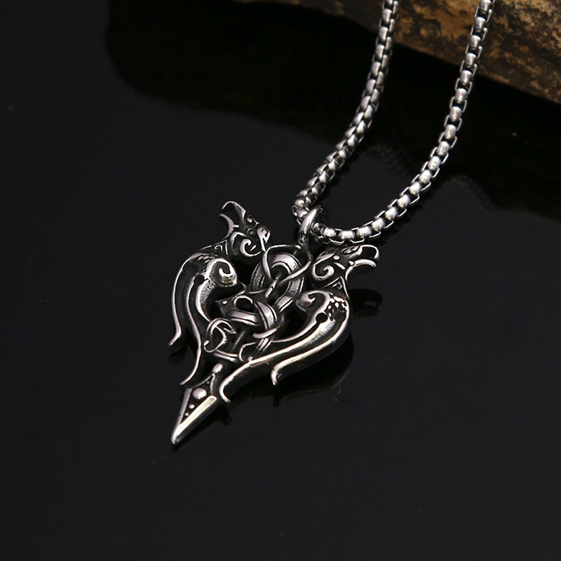 Foreign Trade Retro Stainless Steel Personalized Couple Necklace Titanium Steel Viking Gemini Pendant for Men