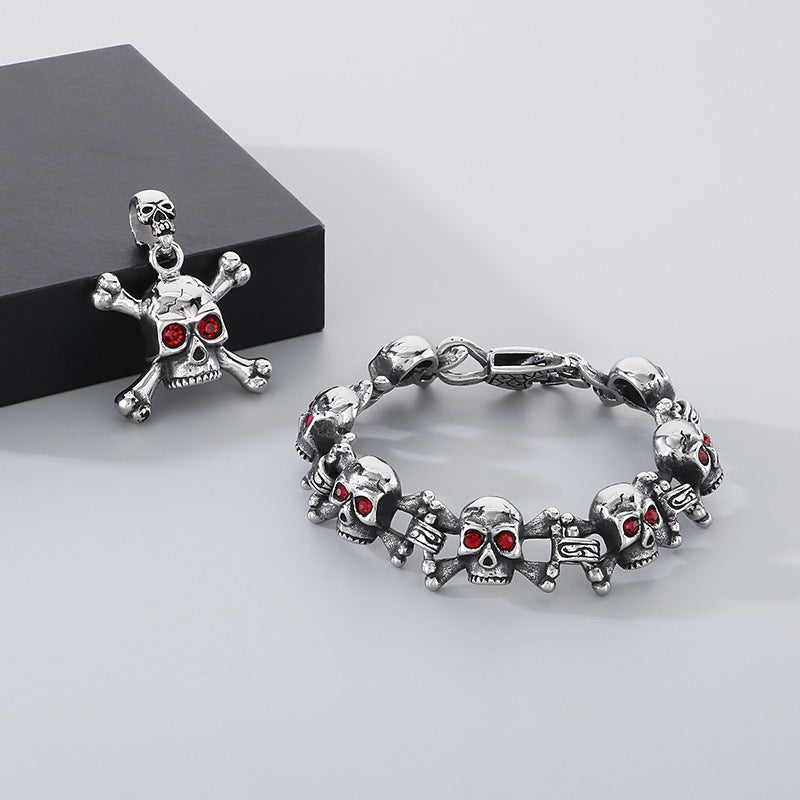 Dark Ghost Head Bracelet Titanium Pendant Red Eye Cross
