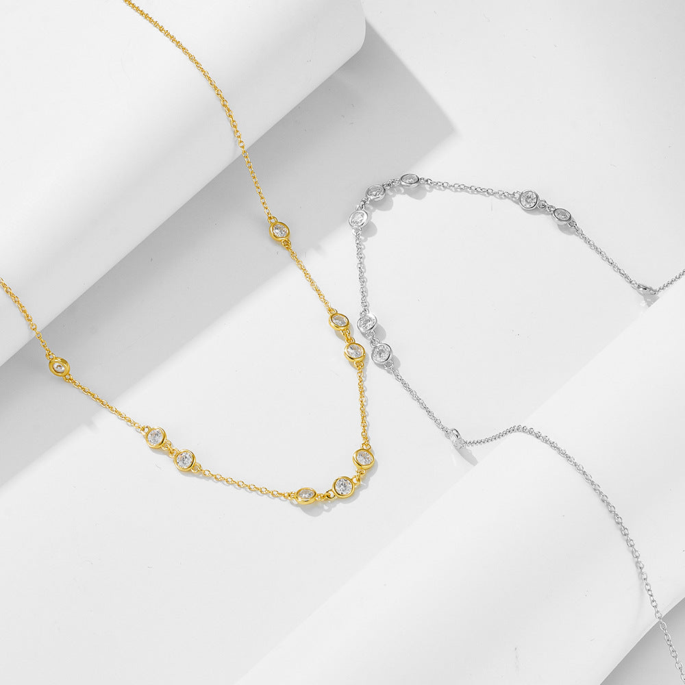 925 Sterling Silver Classic Stacked Zircon Necklace Sense Versatile Necklace