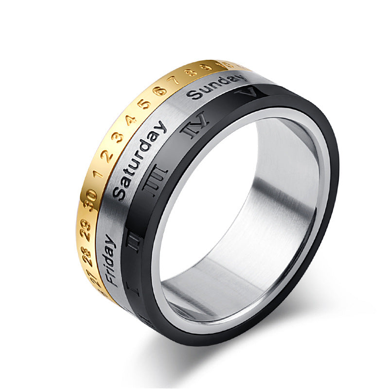 Planderful Roman Numeral Time Ring For Men Rotatable Index Finger Band Steel Jewelry Sizes 7 To 12