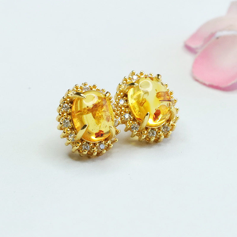 Amber Floral Halo Stud Earrings