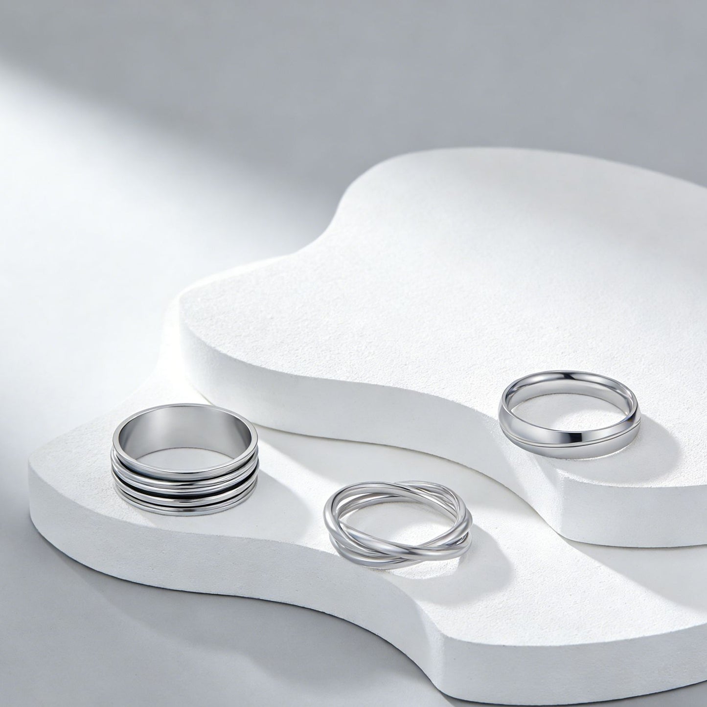 Planderful Collection Everyday Genie Premium Titanium Steel Three Ring Set Unisex Couples Jewelry Size 6 To 10