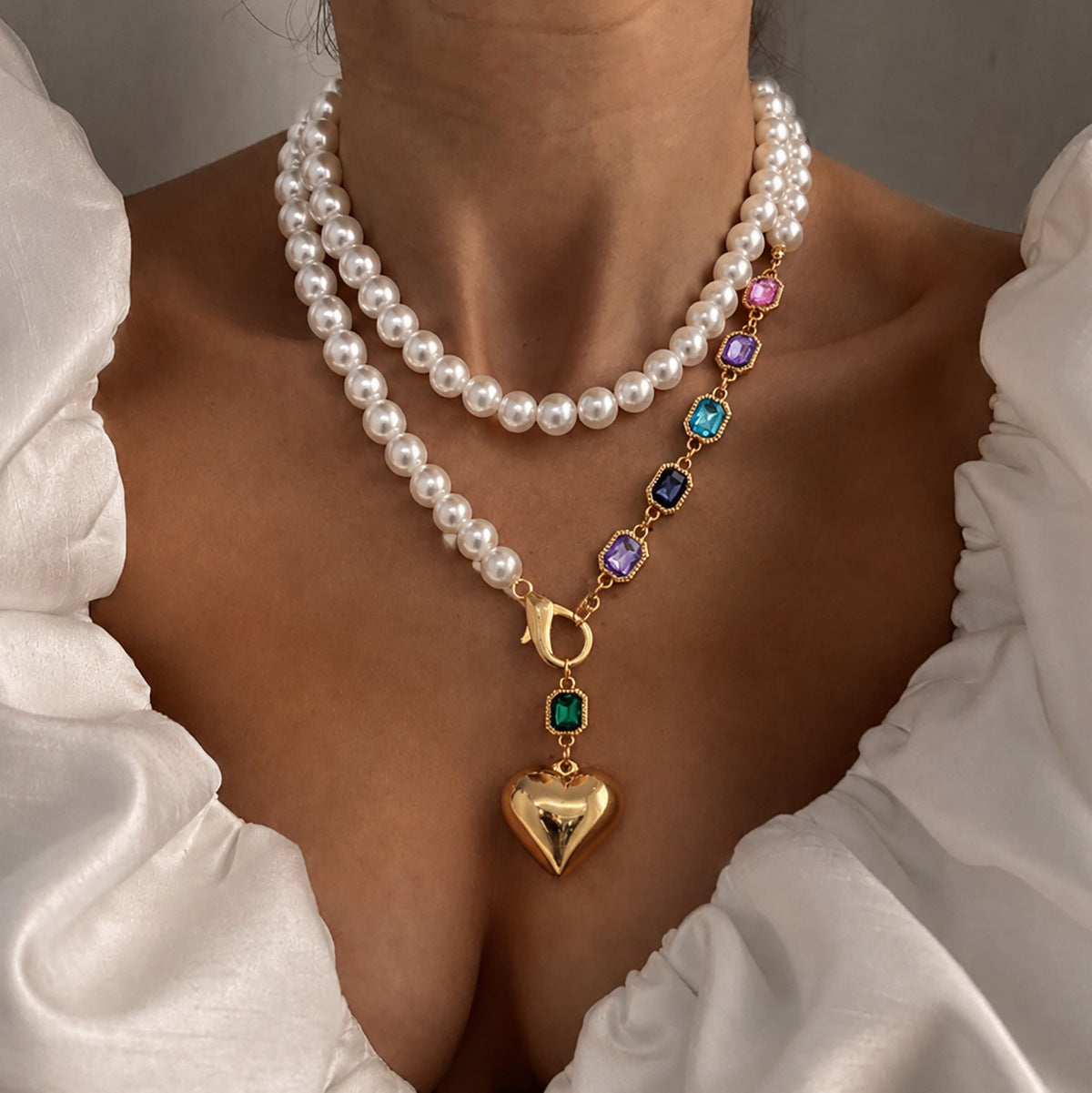 French Court Pearl Gemstone-Style Necklace
