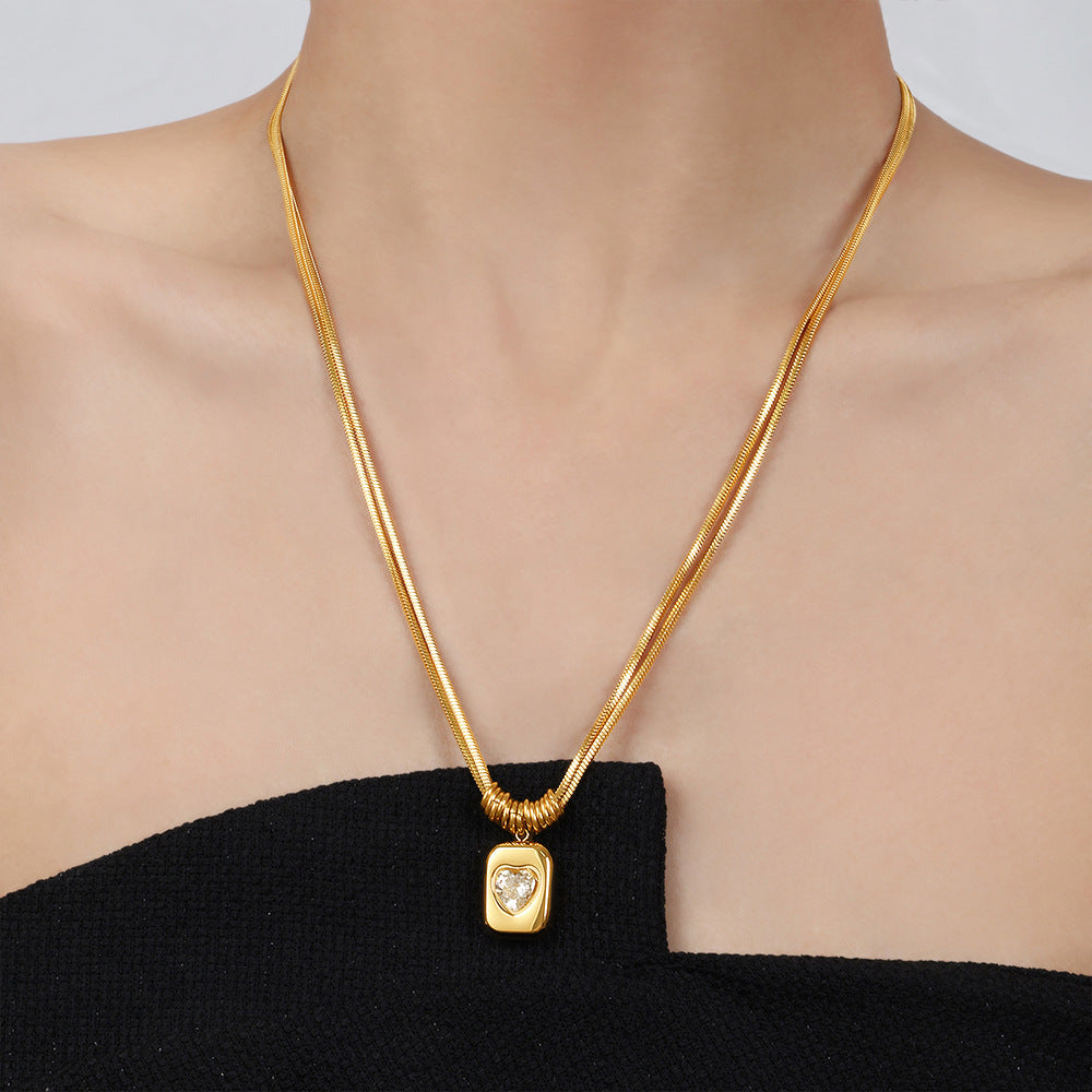 Peach Heart Love Pendant Necklace - Light Luxury Titanium Steel Jewelry