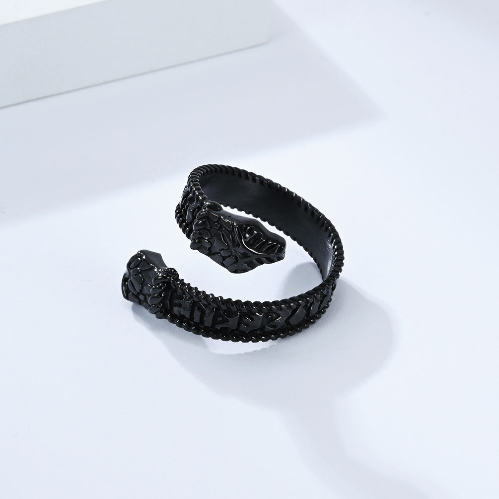 Planderful Viking Double Headed Snake Ring Durable Titanium Steel Retro Rune Unisex Hand Jewelry