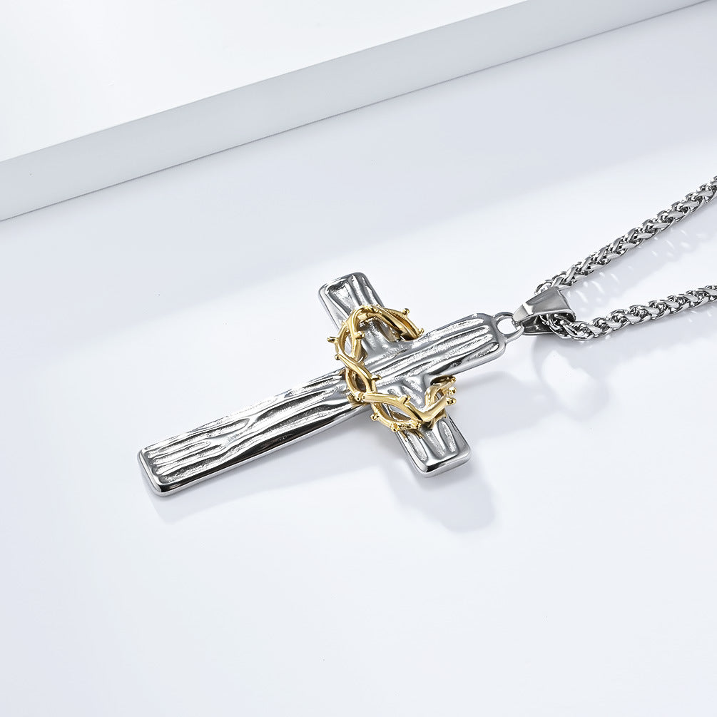 Cross-Border Vintage Wreath Cross Two-Piece Necklace for Men