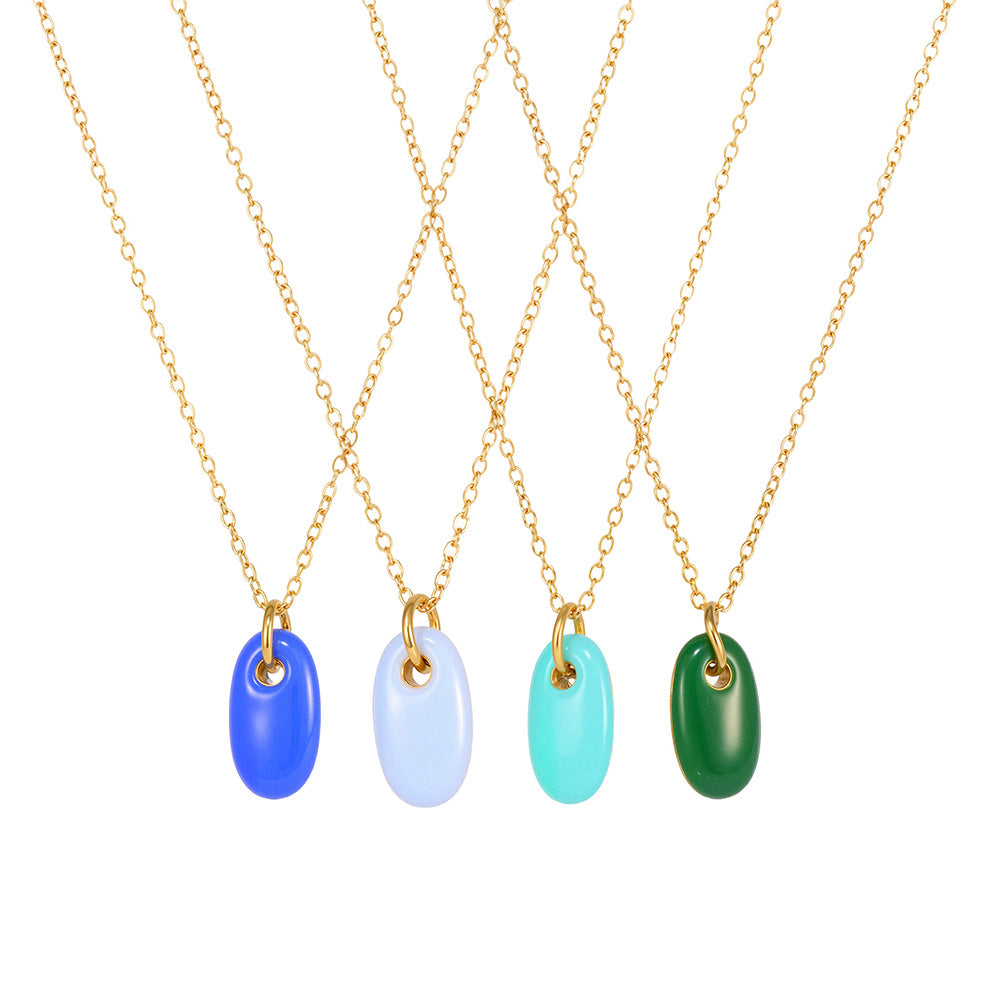 Planderful Oval Pendant Necklace 18K Gold Plated For Women