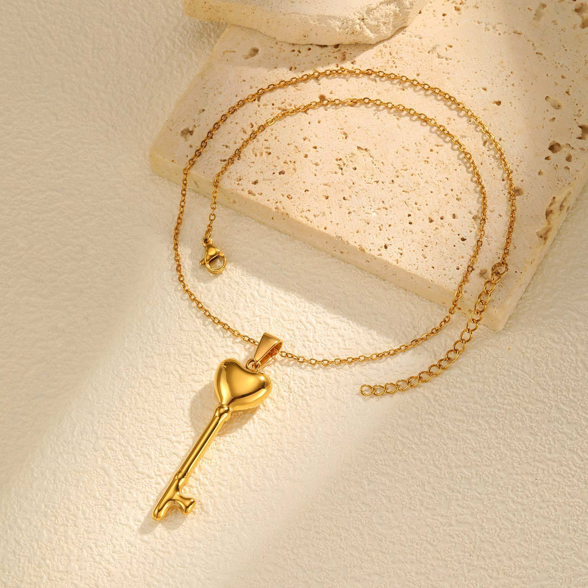 Stainless Steel Hollow Key Pendant Necklace Women's