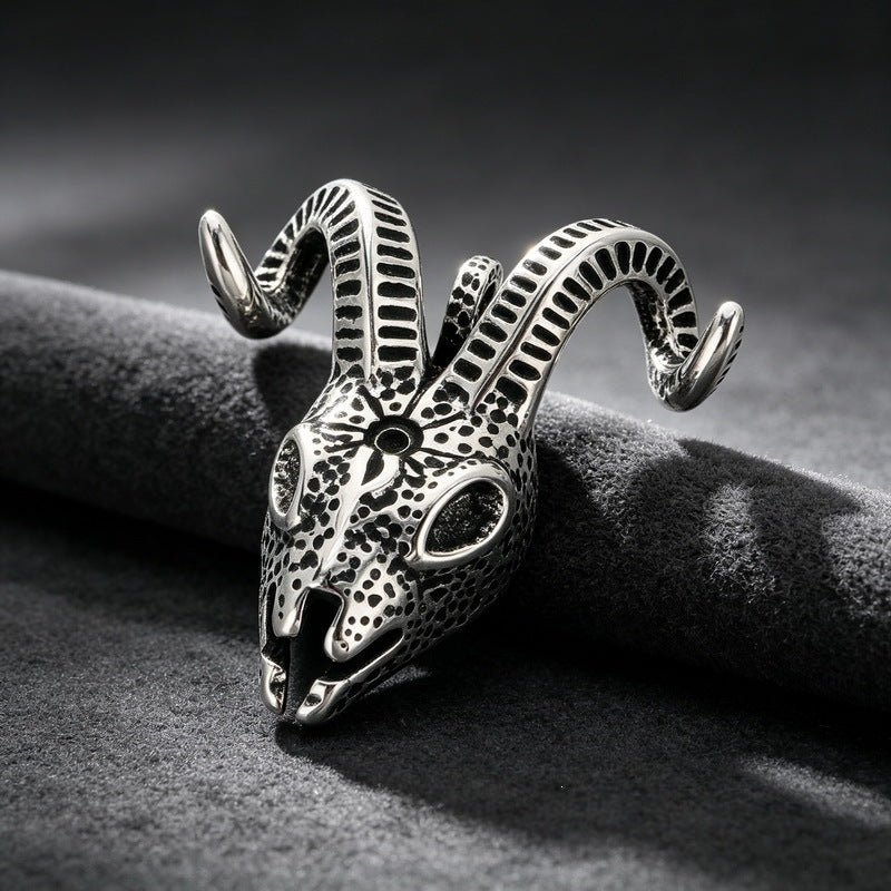 Dark Gothic Baffle Goat Head Pentagram Pendant Casting Three-Dimensional Demon Stainless Steel Men's Necklace