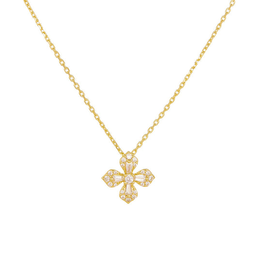 French Micro-Inlaid Zircon Petal Four-Leaf Clover Necklace 925 Sterling Silver And
