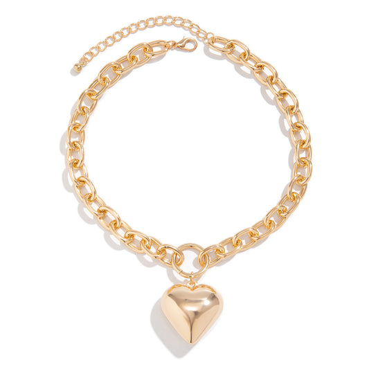 European and American Style Heart Necklace with Smooth Heart-shaped Pendant
