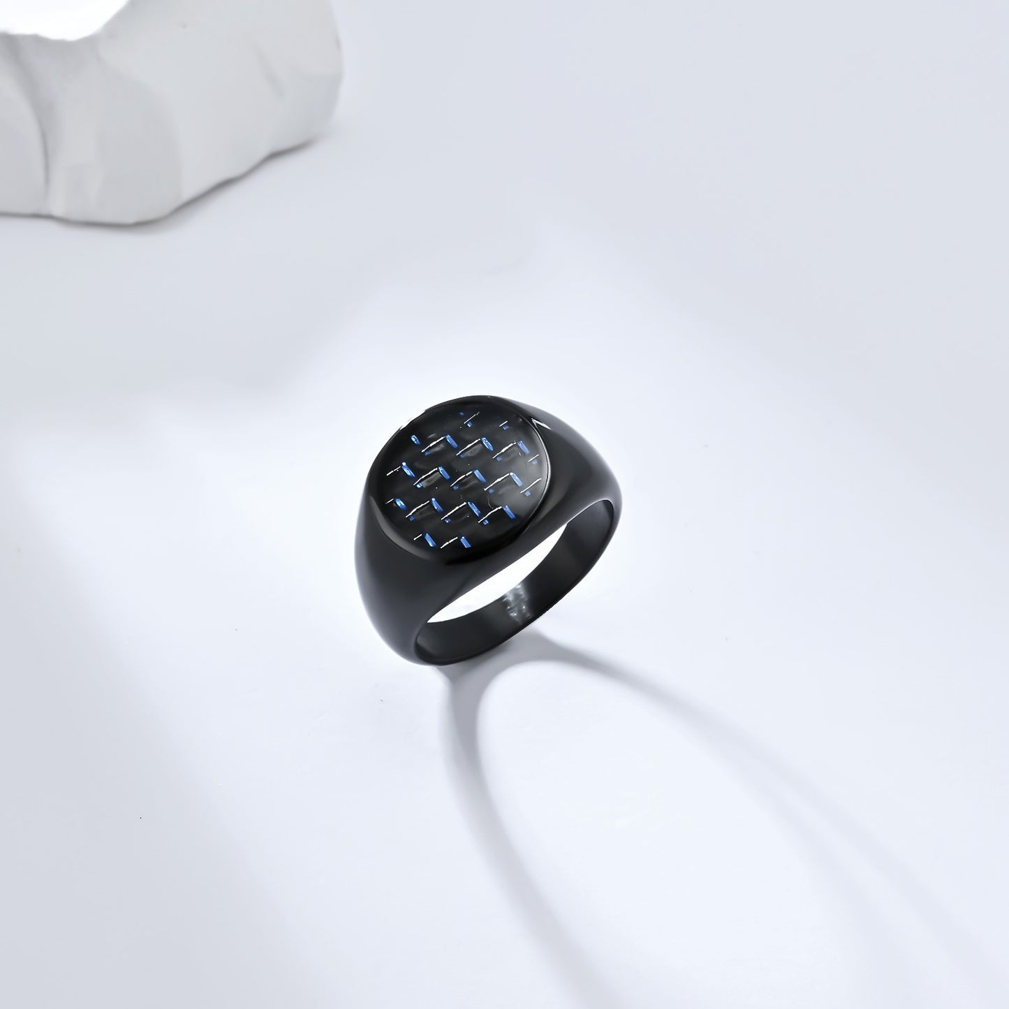 Planderful Carbon Fiber Inlaid Steel Ring For Men With Luxury Geometric Round Design Everyday Genie Collection