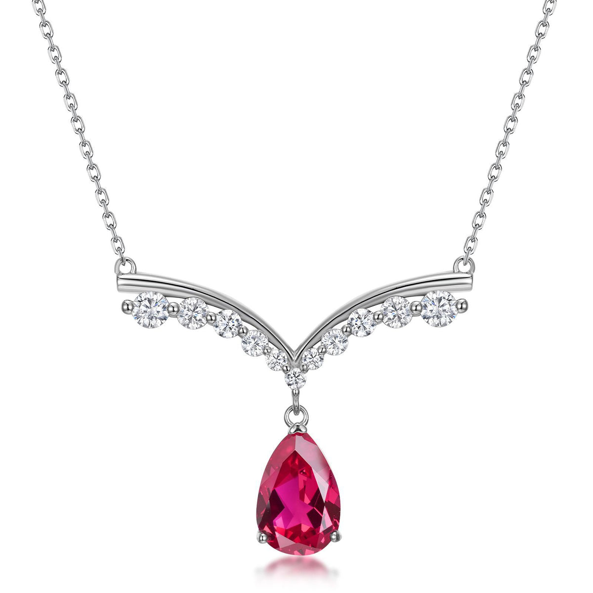 S925 Sterling Silver Lab-Grown Gemstone Teardrop Necklace