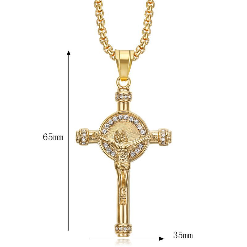 Planderful Everyday Genie Hip Hop Cross Pendant Necklace Titanium Steel Gold Plated Zircon Stunning Urban Style Fans