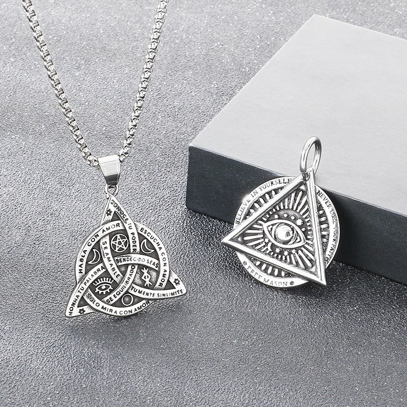 Retro Triangle Knot Pendant, Ancient Pyramid Eye Of Horus Stainless Steel Men's Necklace