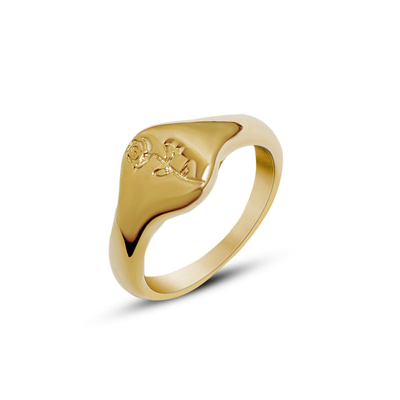 Elegant Rose Bloom Titanium Steel Ring - 18k Gold Index Finger Jewelry