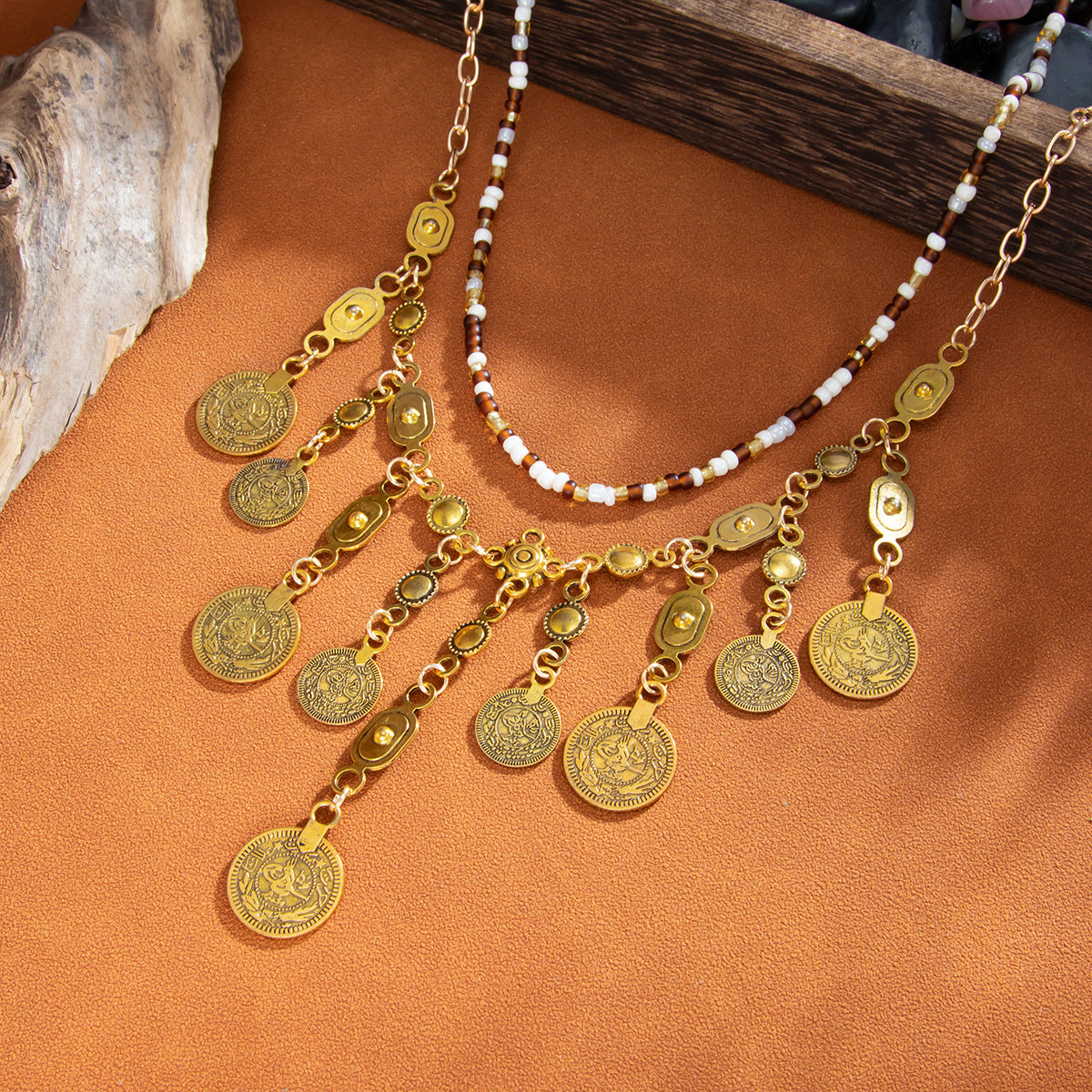 Bohemian Coin & Rice Bead Layered Necklace