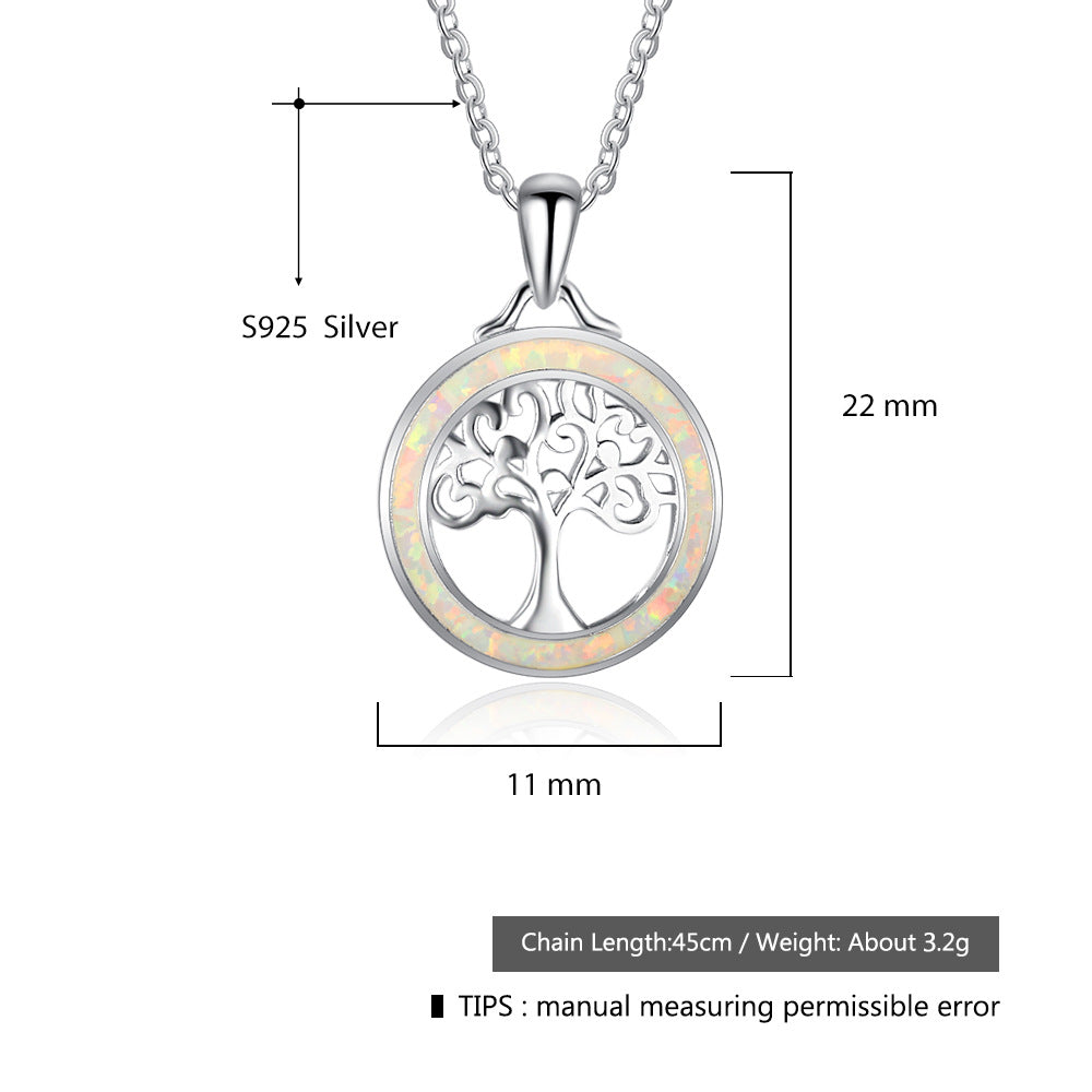 Planderful Jewelry Opal Pendant Tree Of Life Necklace In Sterling Silver For Everyday Elegance