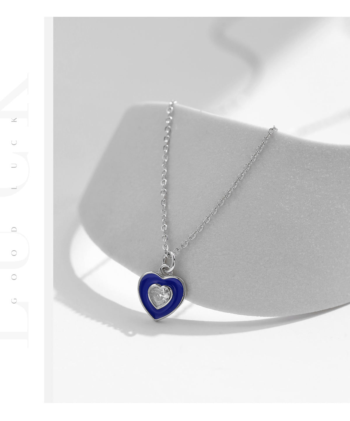 925 Sterling Silver Blue Heart Enamel Zircon Necklace
