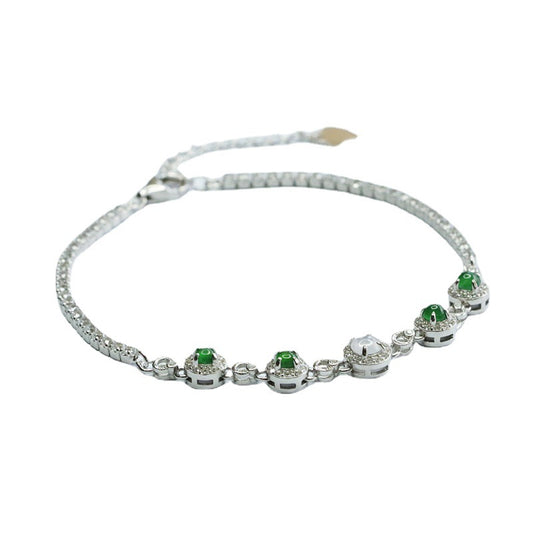 Sterling Silver Bracelet with Ice Green Jadeite Insets