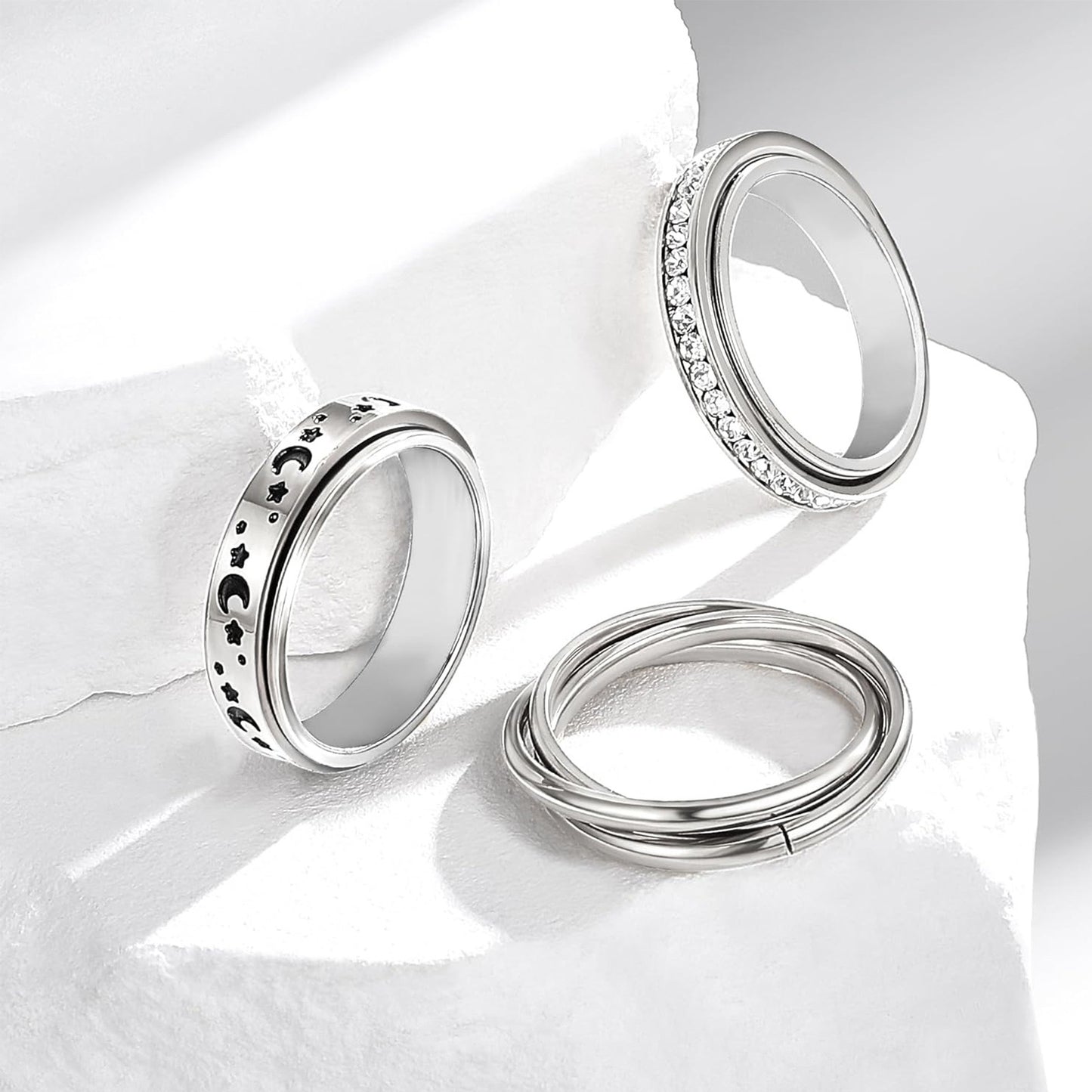 Planderful Everyday Genie Stainless Steel Zircon Spinner Ring Does Not Fade For Couples Unisex Durable Jewelry