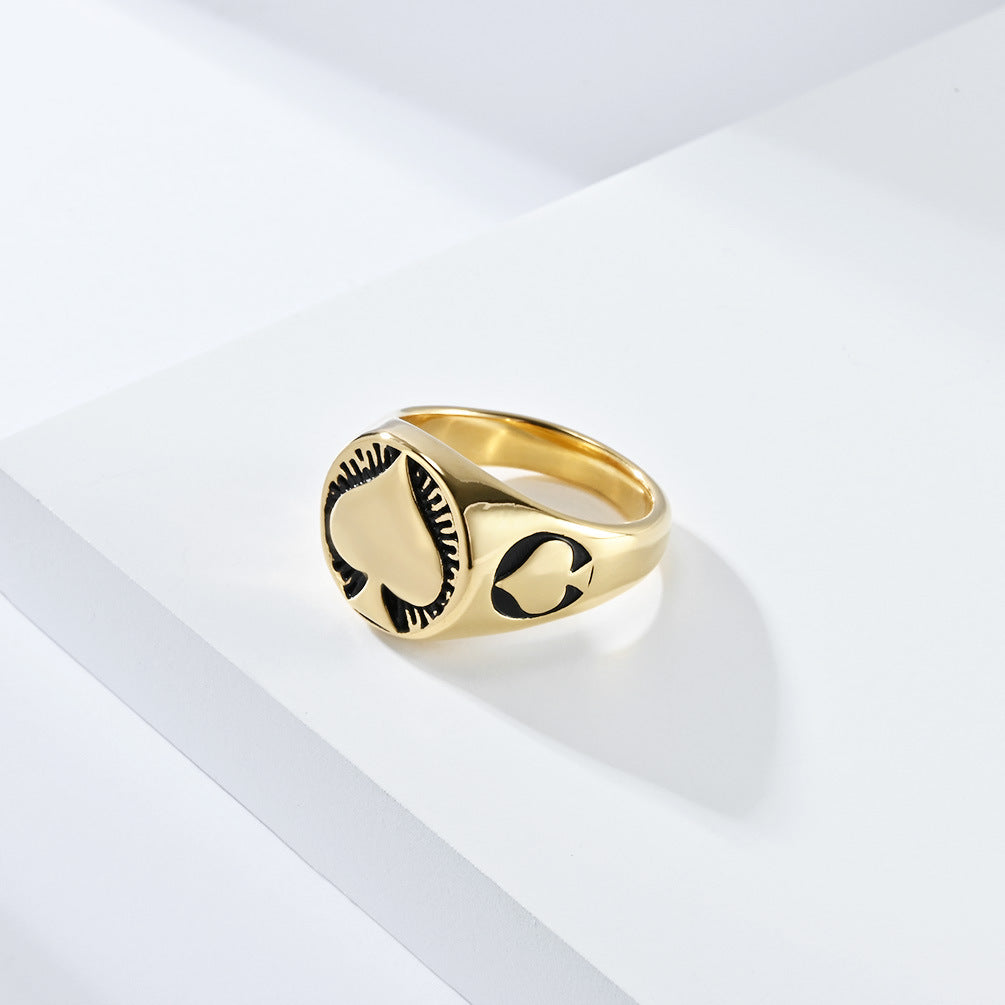 European and American Style Poker Spade Titanium Steel Ring for Men