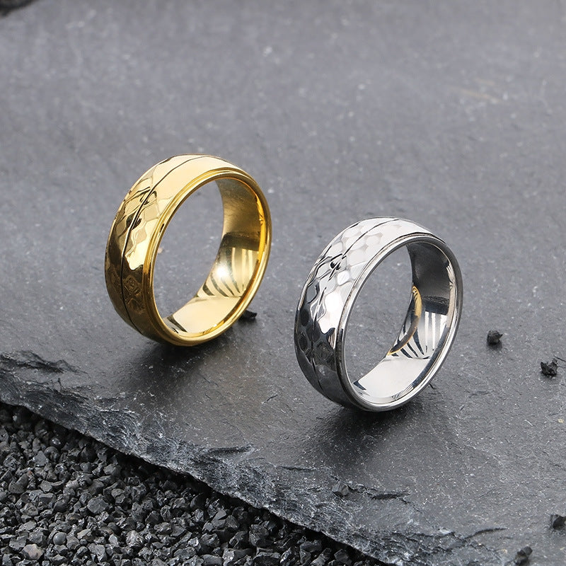 Planderful Titanium Mens Ring Double Row Texture Beaded