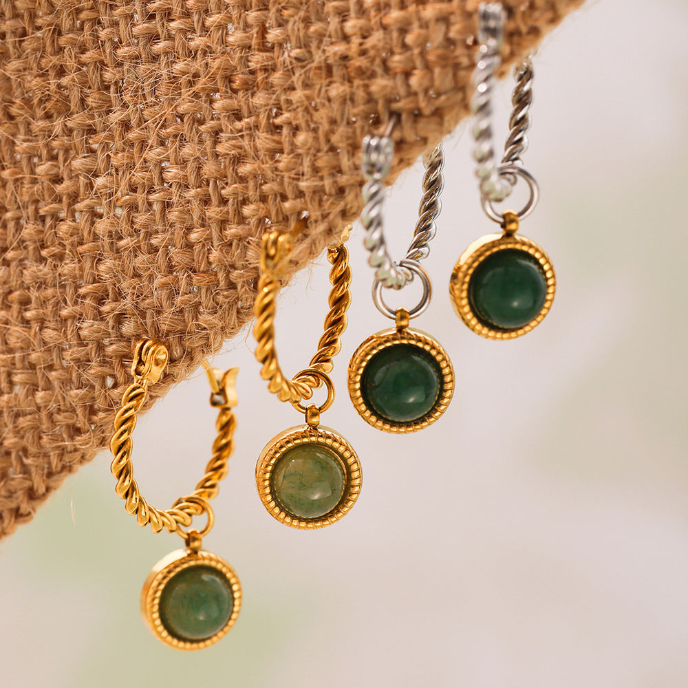 Planderful Green Agate Twist Earrings Gold Plated For Women