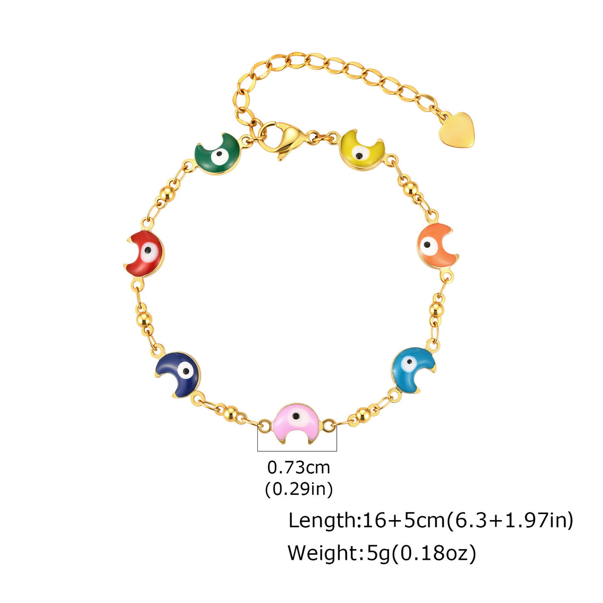 Stainless Steel Bead Chain Copper Epoxy Colored Moon Necklace