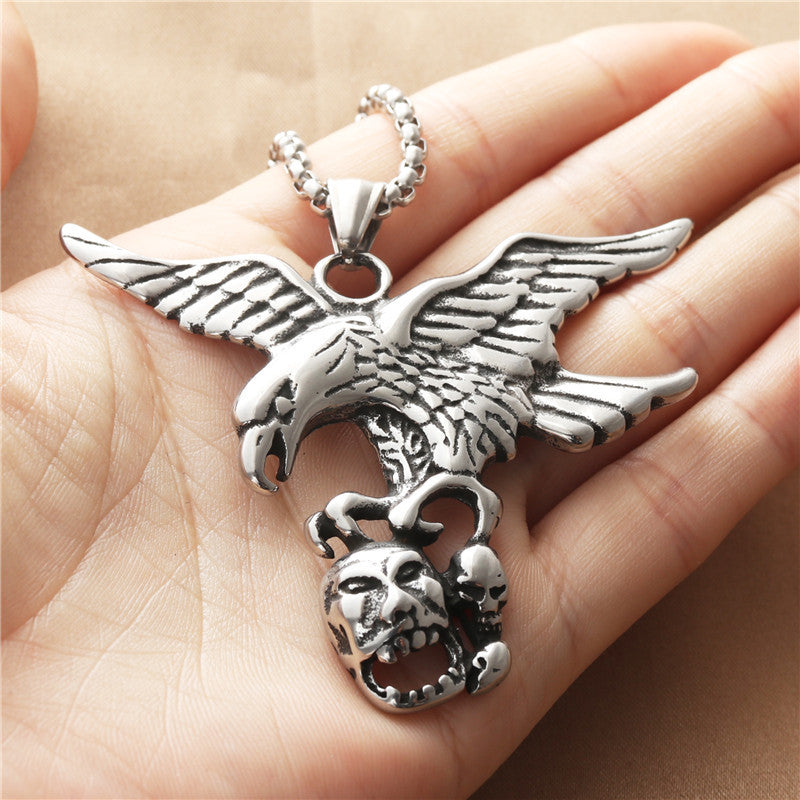 Titanium Steel Eagle Pendant Necklace for Men - Retro Punk Skull Design