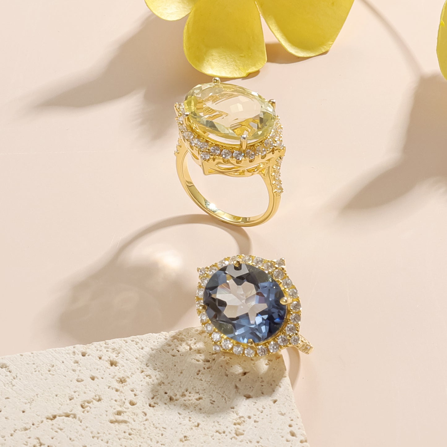 Small Fresh Yellow Green Gemstone Lemon Crystal Ring 7.8 Carat S925 Silver