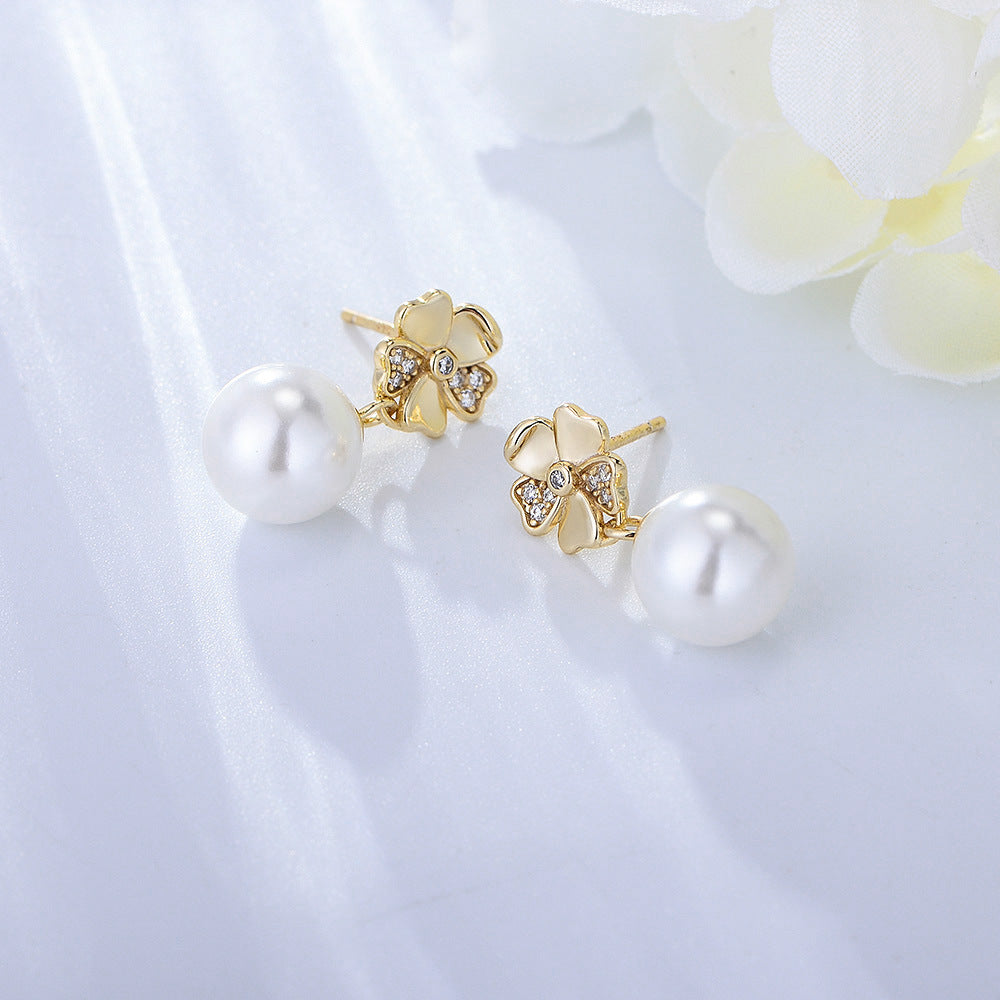 S925 Sterling Silver Flower Inlaid Zircon Earrings