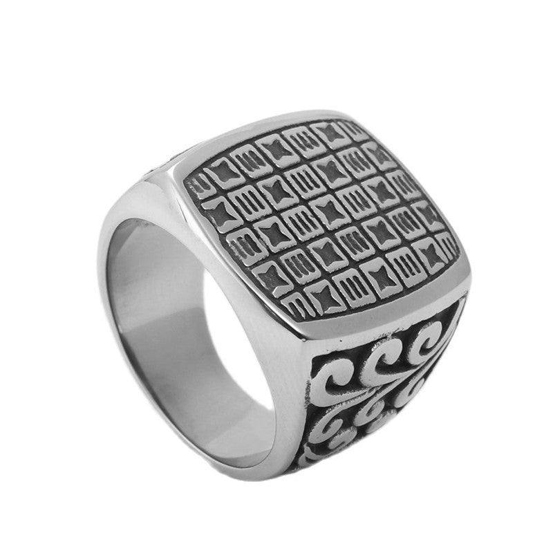 Titanium Steel Square Ring for Men - Retro Personalized Trendy Accessories in European and American Style