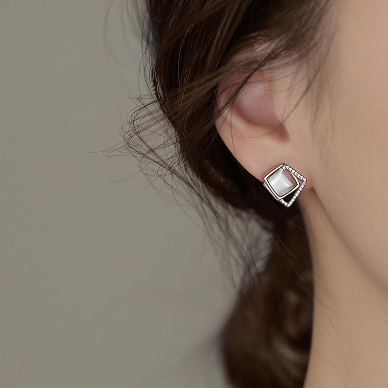 New 925 Sterling Silver Geometric Stud Earrings for Women