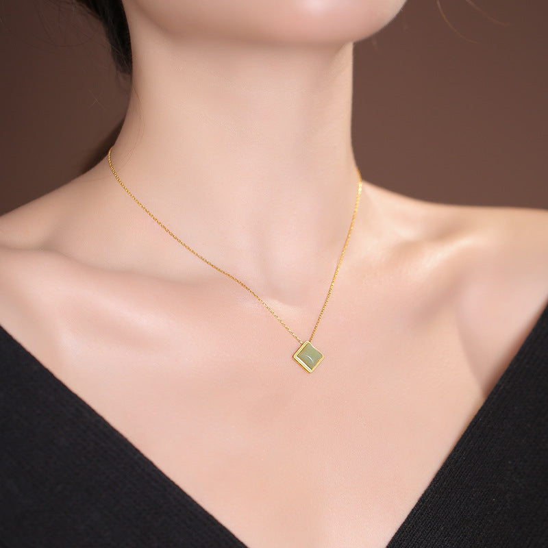 Sterling Silver Necklace with Hetian Jade Pendant - Light Luxury Edition