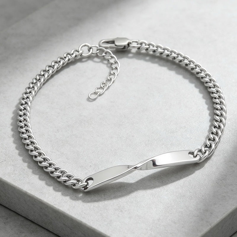 Mobius Twist Nameplate Layered Cuban Chain Titanium Steel Bracelet Stainless Steel