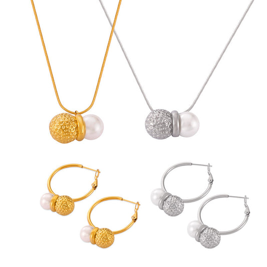 Peanut Shaped Pendant Necklace with Shell Beads - Titanium Steel Jewelry Set