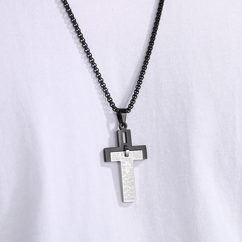 Planderful Mens Stainless Steel Two Tone Cross Pendant