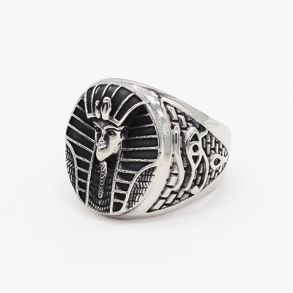 Retro Egyptian Pharaoh Men's Titanium Steel Ring with Personalized Engraving