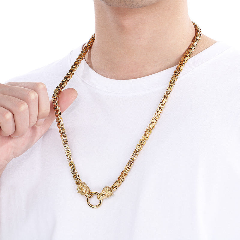 Planderful Emperor Lion Head Titanium Steel Necklace For Men